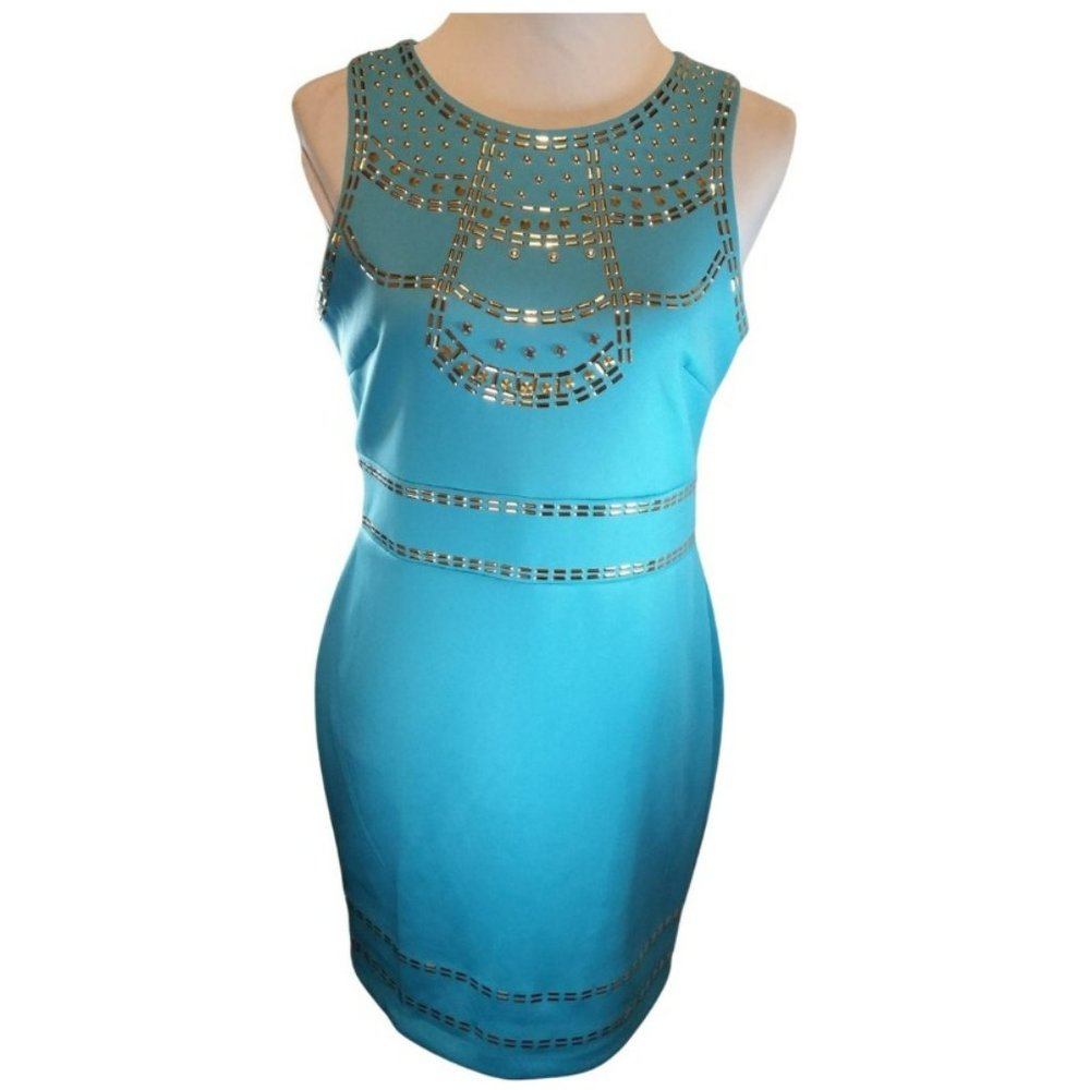 Used- Excellent- Thalia Sodi Teal Turquoise & Gold Dress Size Medium
